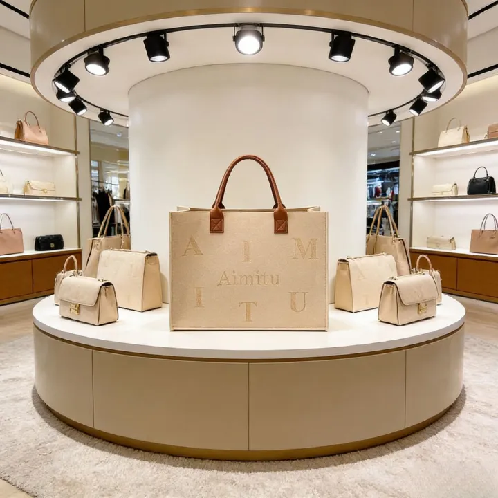 Trendy women’s beige felt tote bag Large-Capacity : "Aimitu" letter print, leather handles. Spacious, stylish & durable—perfect for Kenyan young ladies’ daily outings.