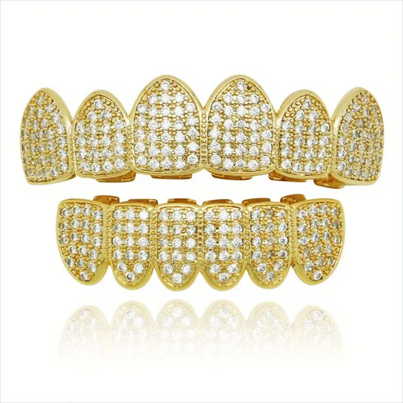 Luxurious gold-plated/silver-plated diamond-studded upper and lower grillz for men and women gold teeth silver teeth