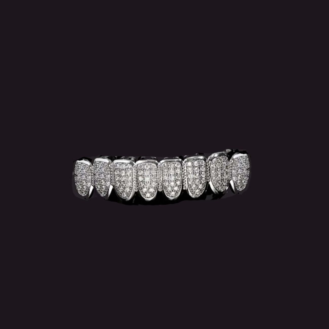 Luxurious gold-plated/silver-plated diamond-studded upper and lower grillz for men and women gold teeth silver teeth