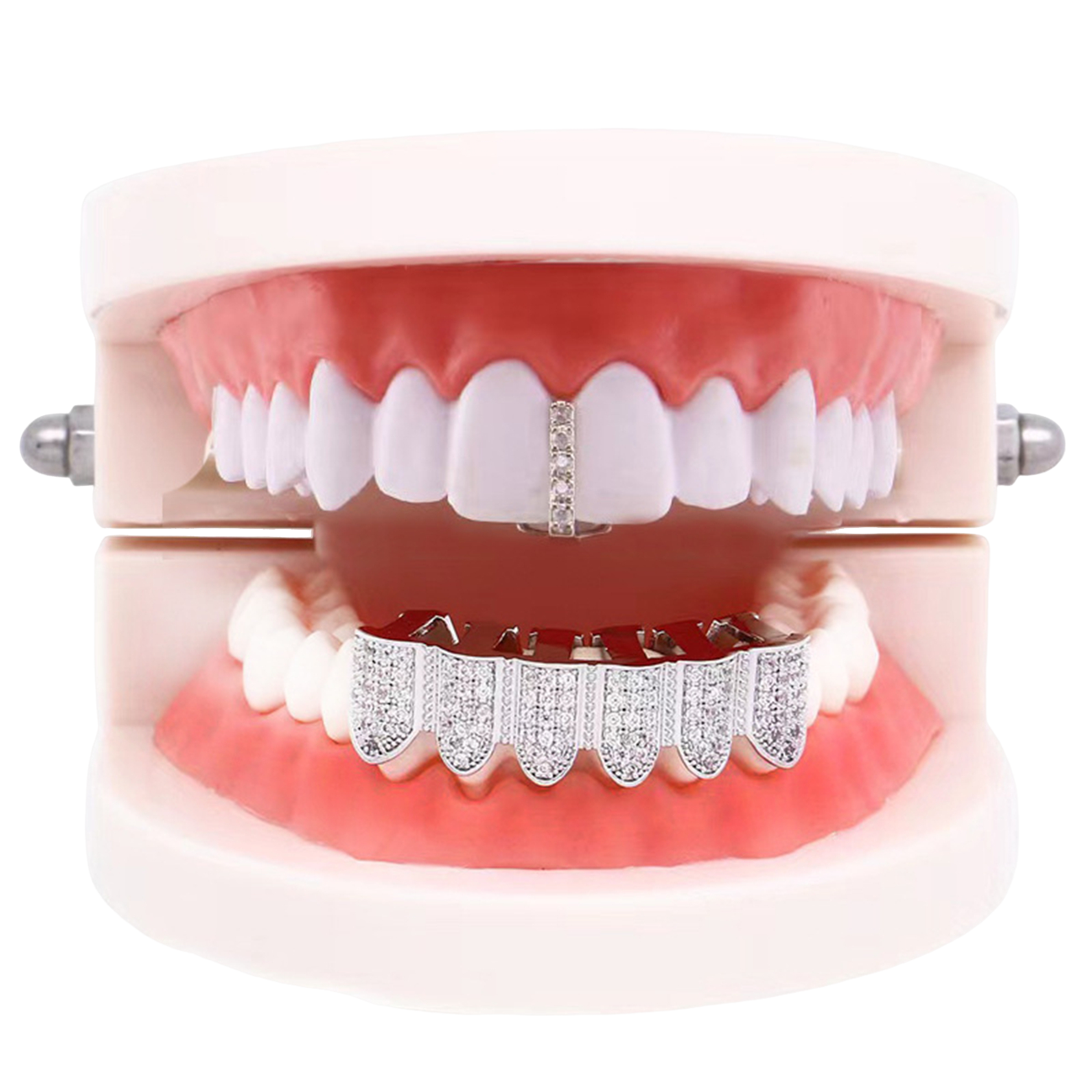 Zircon grillz decoration hip-hop grillz single vertical diamond upper teeth + six-tooth lower teeth set gold teeth silver teeth unisex