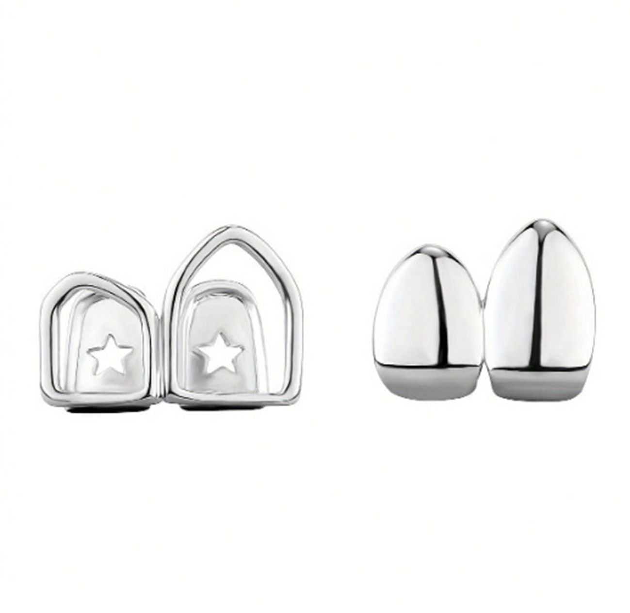 Shining Gold/Silver Two-Teeth Grillz Set with Star Design for Unisex