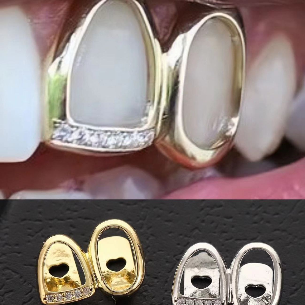 Micro-diamond personalized gold/silver grillz combination, gold teeth and silver teeth