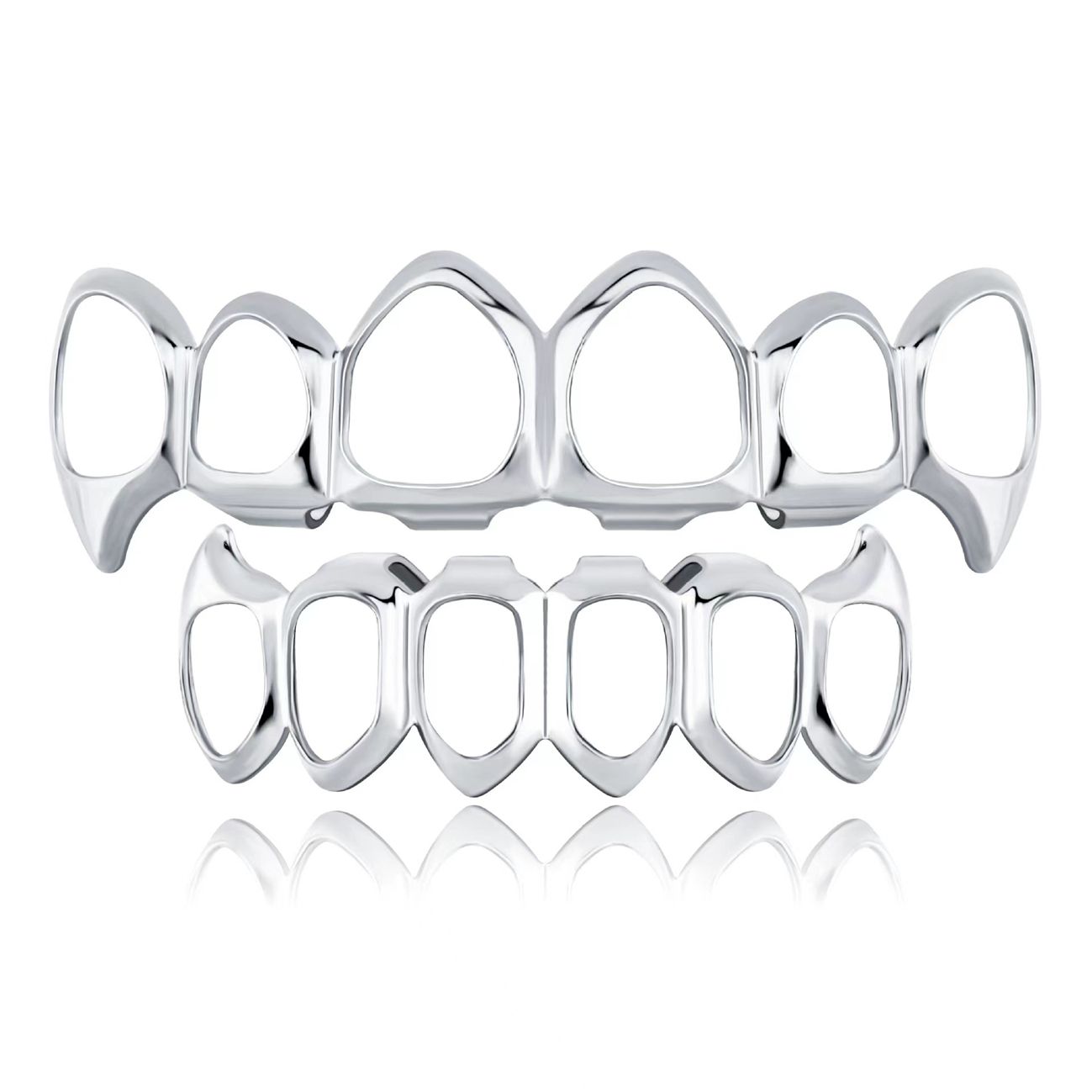 Decorative Hip Hop Gold/Silver-Plated Full Hollow Teeth Grillz Braces【for Men & Women with Urban Street Style】- gold teeth silver teeth