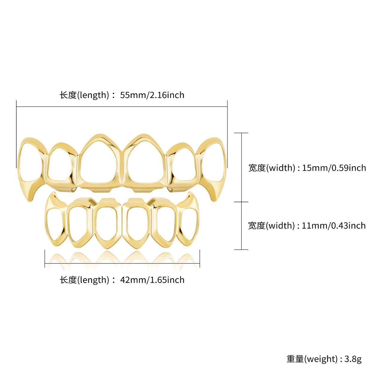 Decorative Hip Hop Gold/Silver-Plated Full Hollow Teeth Grillz Braces【for Men & Women with Urban Street Style】- gold teeth silver teeth