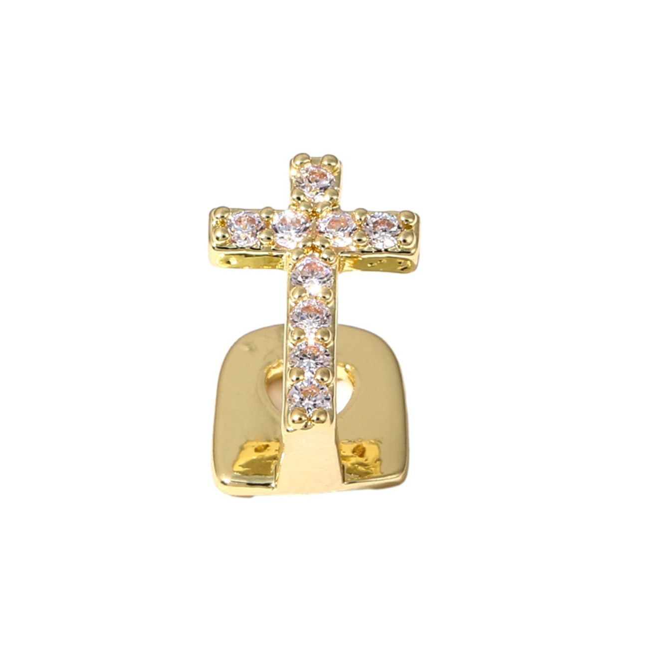 Cross Copper Micro-Inlaid Zircon Single Hip Hop Decorative Braces - Trendy Tooth Grillz Teeth Decoration for Streetwear Enthusiasts【Gold Teeth, Silver Teeth, Diamond Teeth】