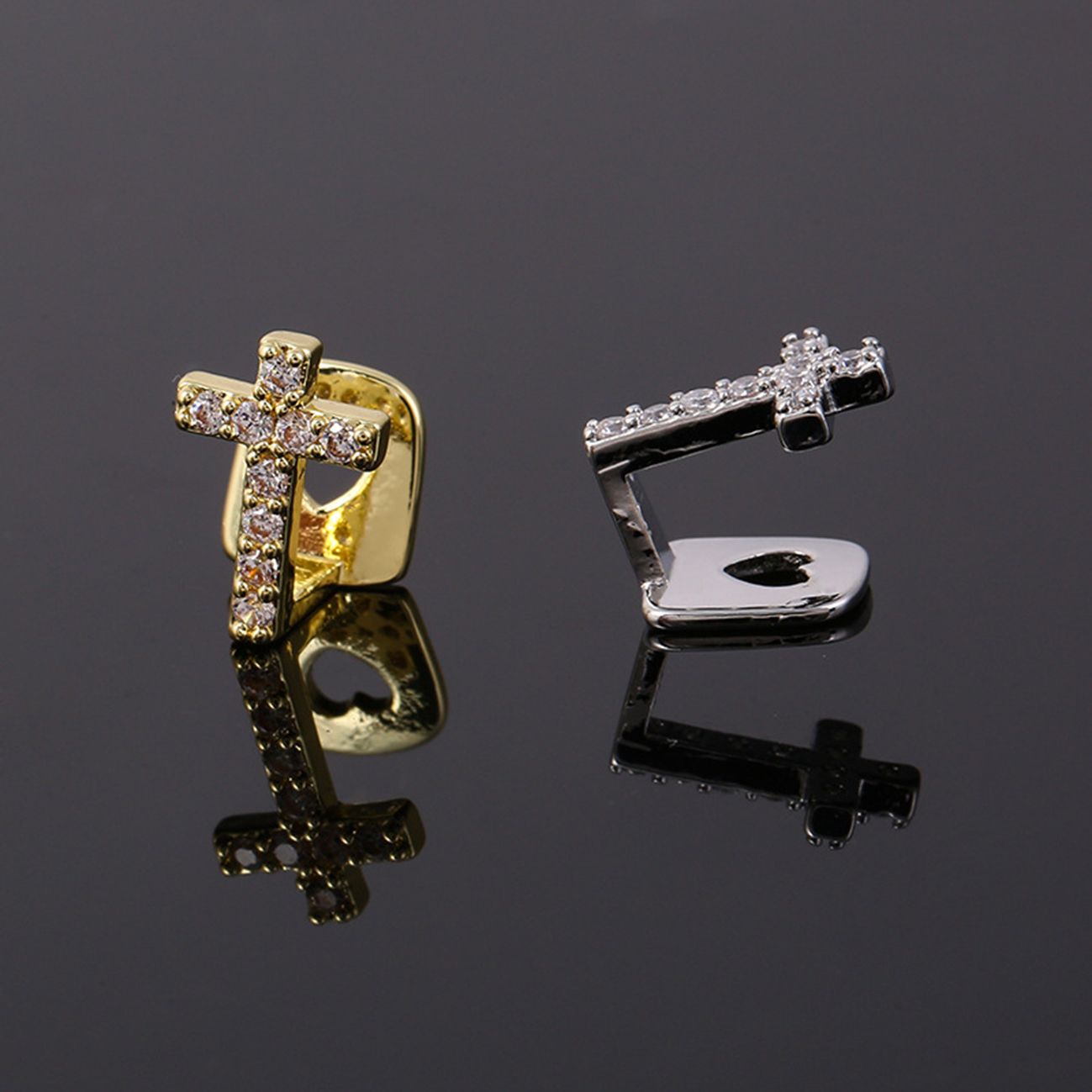 Cross Copper Micro-Inlaid Zircon Single Hip Hop Decorative Braces - Trendy Tooth Grillz Teeth Decoration for Streetwear Enthusiasts【Gold Teeth, Silver Teeth, Diamond Teeth】