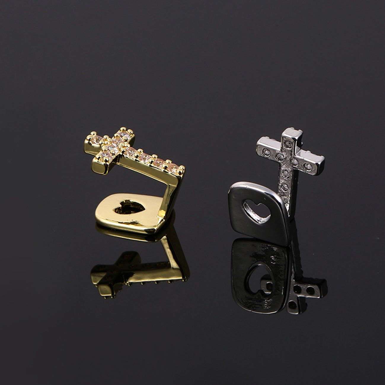 Cross Copper Micro-Inlaid Zircon Single Hip Hop Decorative Braces - Trendy Tooth Grillz Teeth Decoration for Streetwear Enthusiasts【Gold Teeth, Silver Teeth, Diamond Teeth】