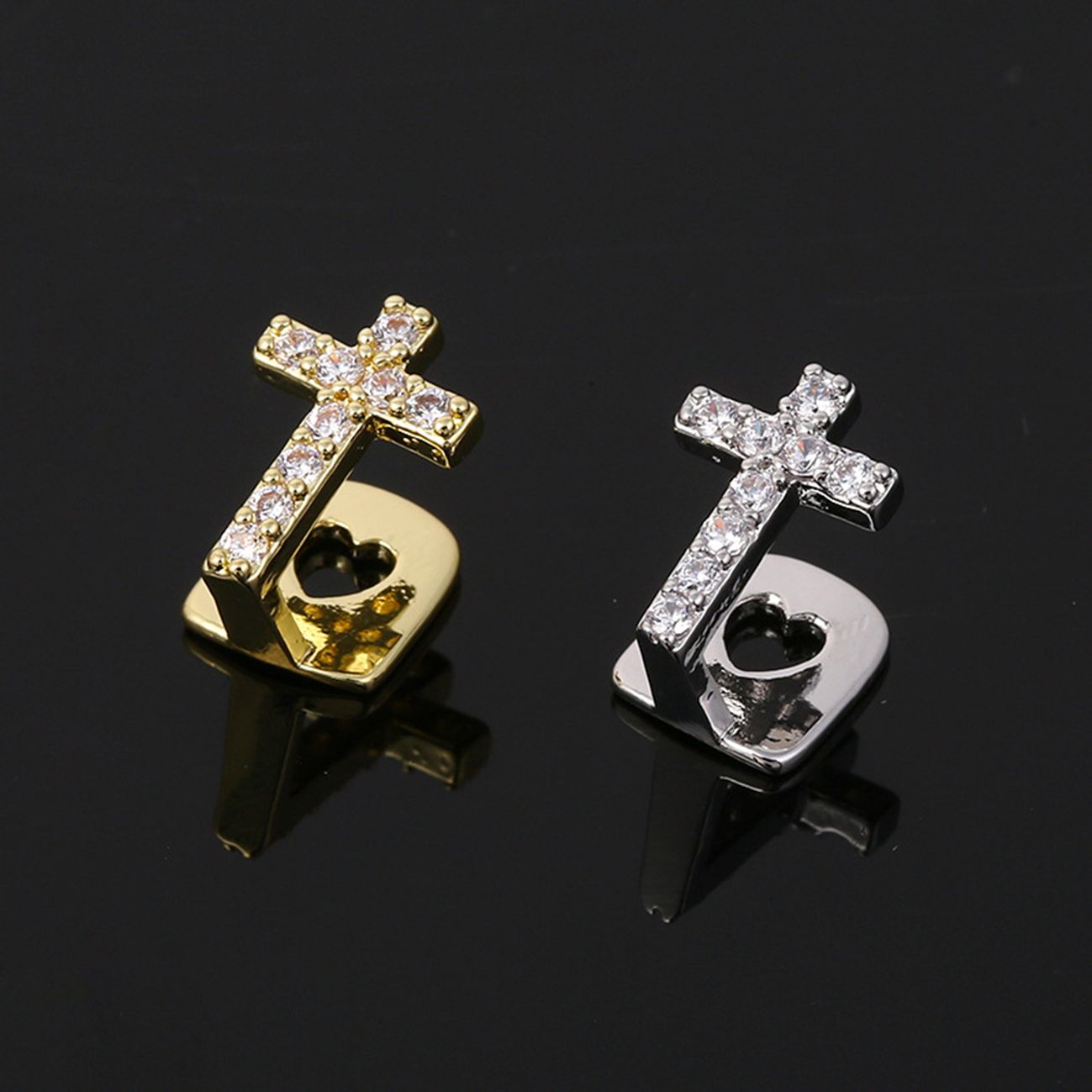 Cross Copper Micro-Inlaid Zircon Single Hip Hop Decorative Braces - Trendy Tooth Grillz Teeth Decoration for Streetwear Enthusiasts【Gold Teeth, Silver Teeth, Diamond Teeth】