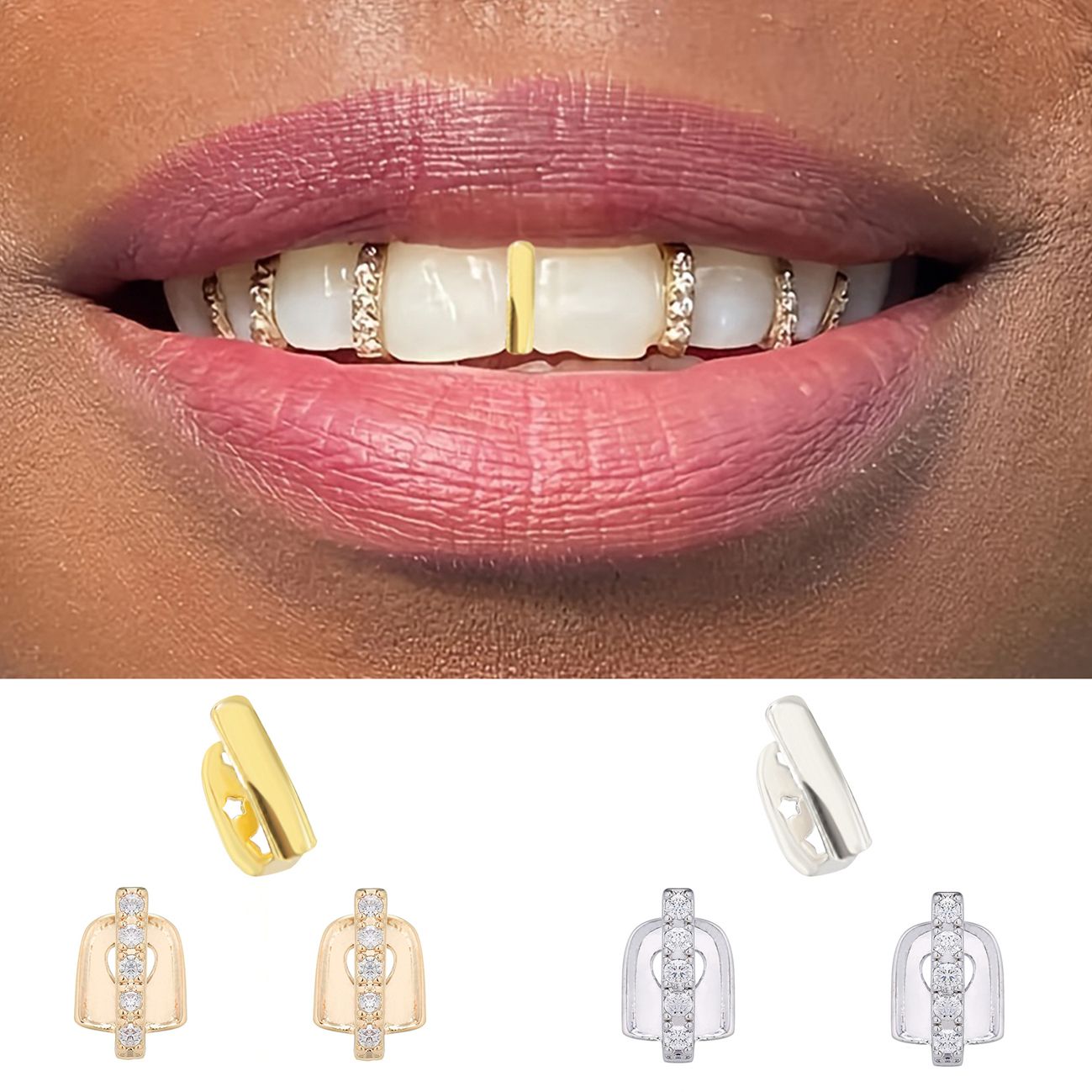 Zircon inlaid combination DIY hip-hop grillz Teeth grillz tooth grillz braces gold teeth gold grillz silver teeth silver grillz