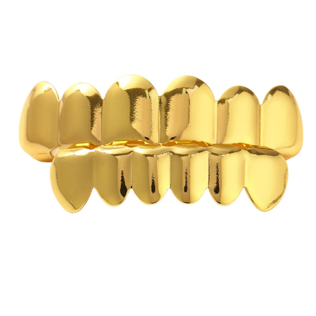 Shiny Gold Plated Top & Bottom Fang Grillz for Hip Hop Fashion Party Wear 【for Men and Women】gold teeth silver teeth gold grillz silver grillz