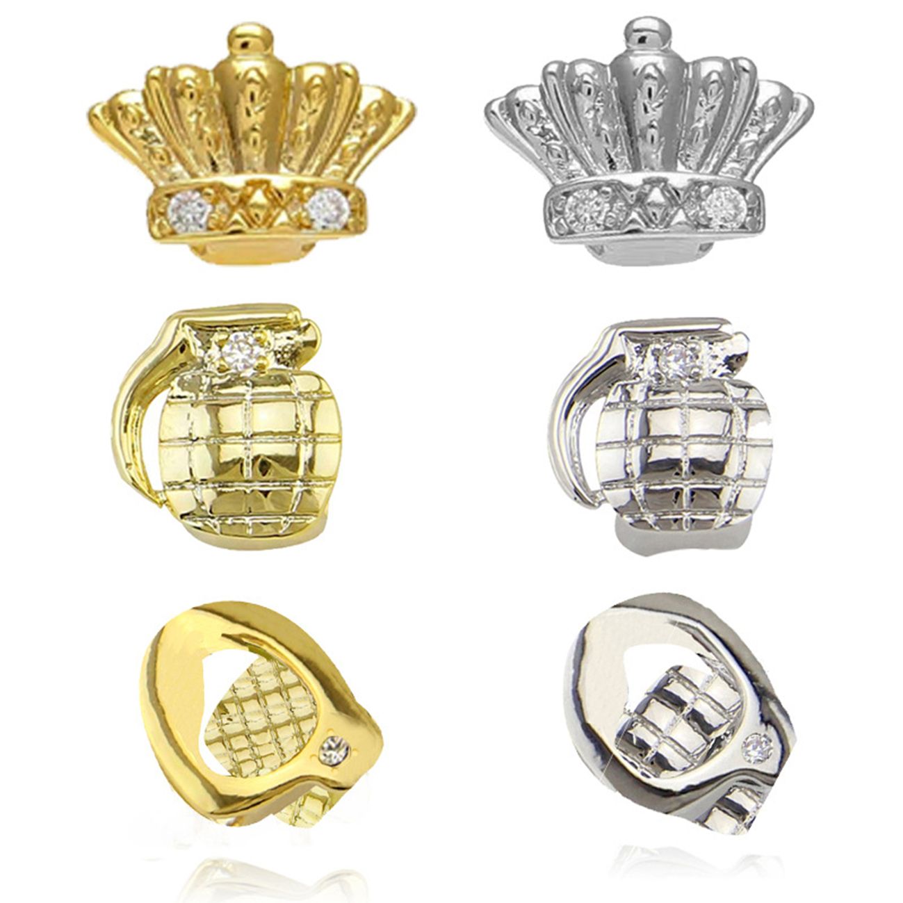 Dazzling Luxury Unique Custom Grillz Mouth Jewelry - Gold, Silver, Rose Gold Crown, Grenade, AK Style Tooth Caps for Men/Women Hip Hop Fans with Custom Fit for Parties/Events