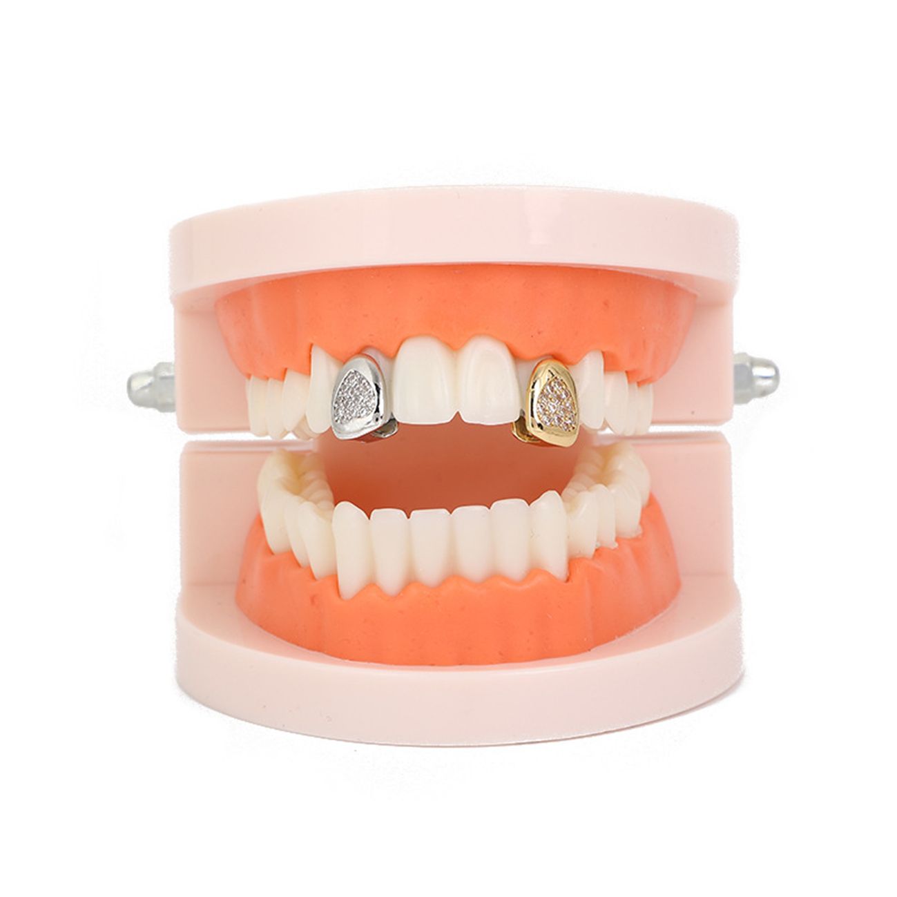 HIPHOP Gold/Silver Inlaid Diamond Single Tooth Grillz【with Heart-shaped Diamond Inlay