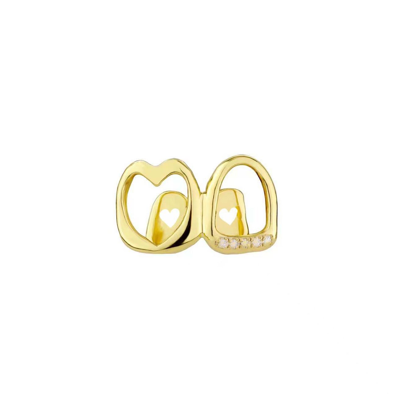 Adorable Shiny Gold & Silver Heart Cutout Diamond Accent Grillz【for Women & Teens on Special Occasions】