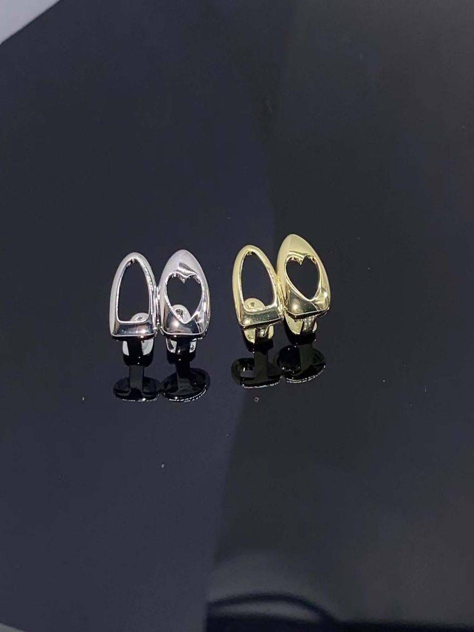 Adorable Shiny Gold & Silver Heart Cutout Diamond Accent Grillz【for Women & Teens on Special Occasions】