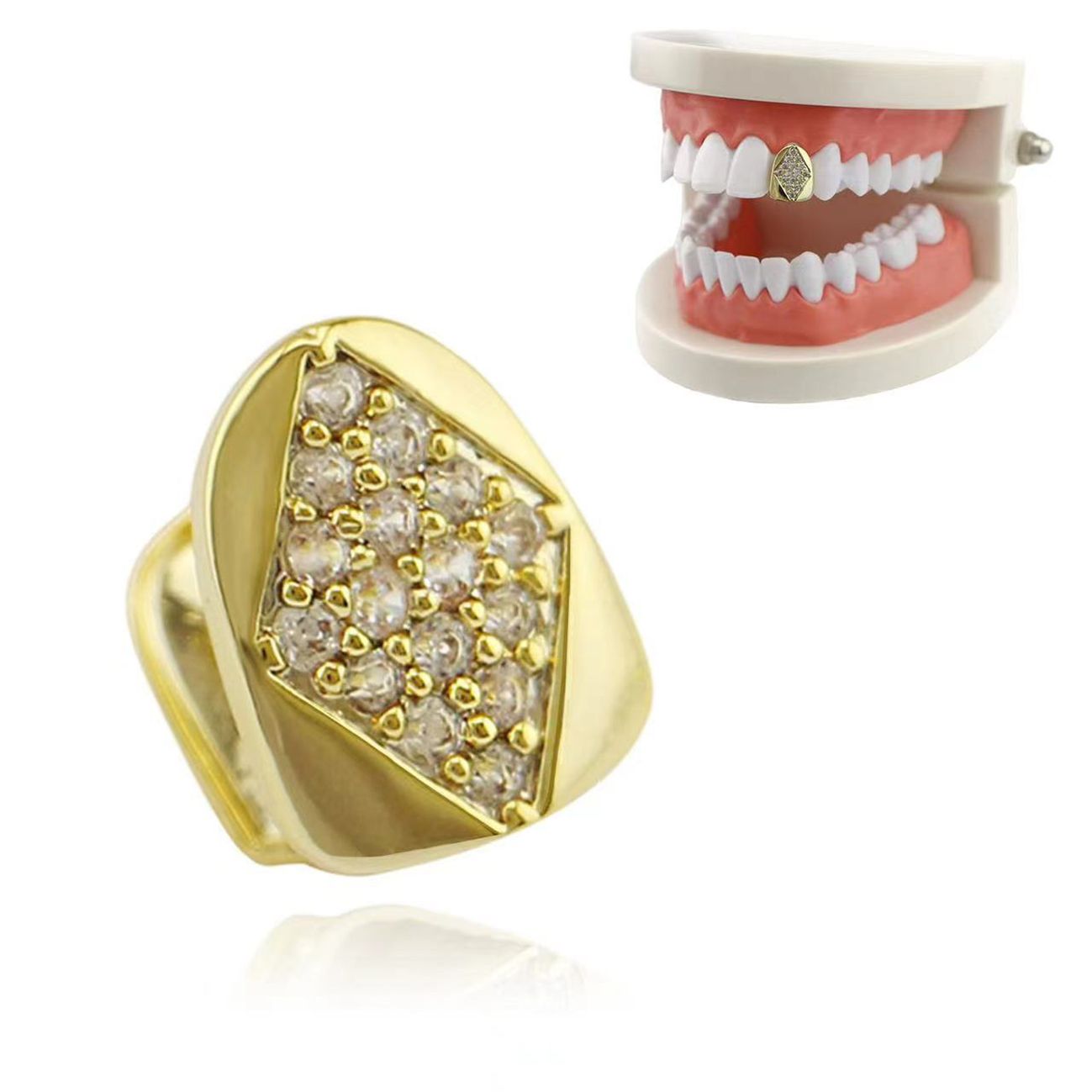 Shiny Cubic Zirconia Inlaid Hip Hop Gold/Silver Single Tooth Grillz [For Men/Women/Unisex/Party]
