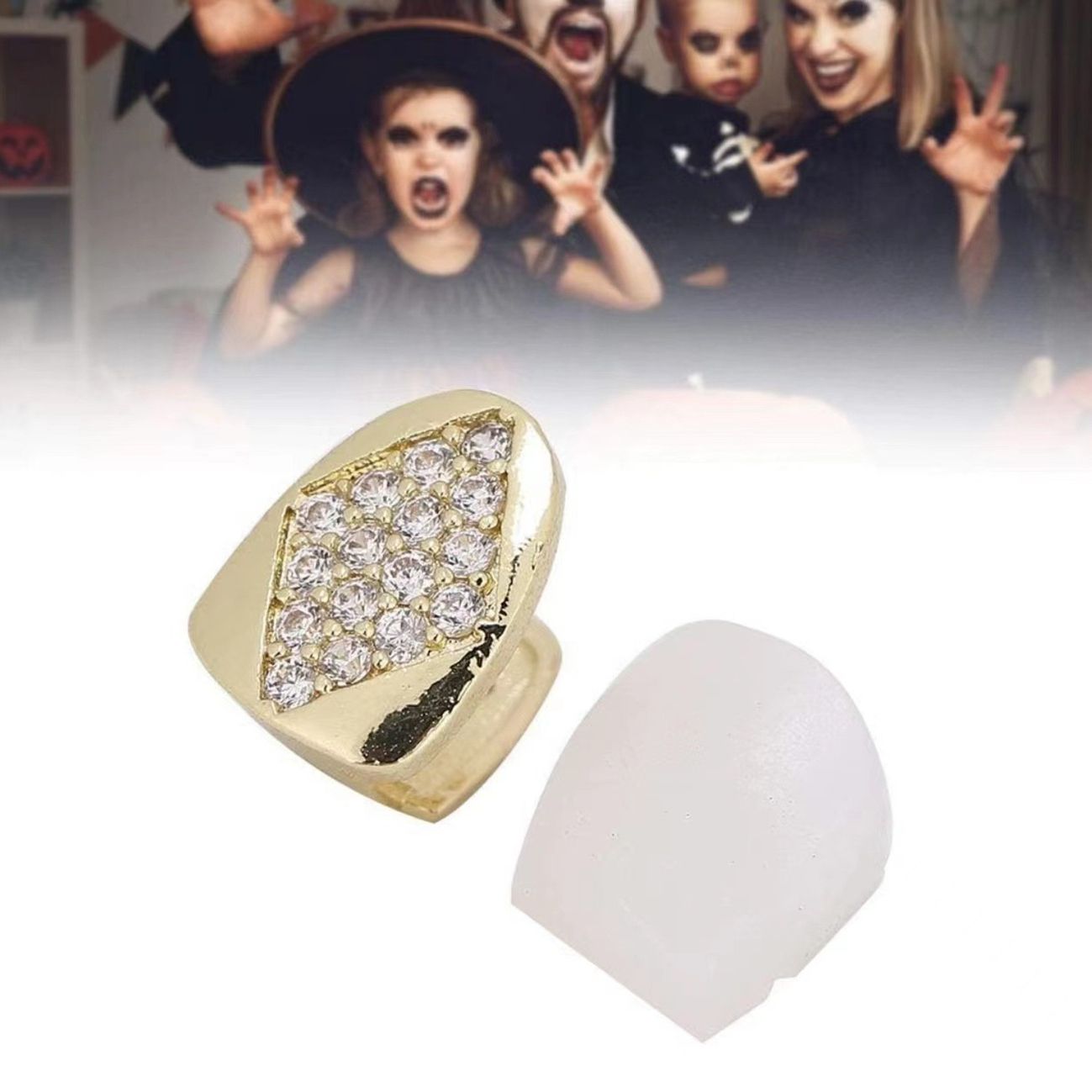 Shiny Cubic Zirconia Inlaid Hip Hop Gold/Silver Single Tooth Grillz [For Men/Women/Unisex/Party]