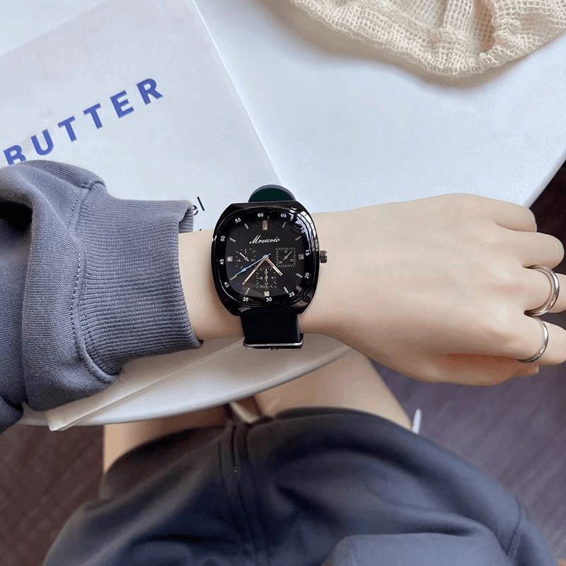 Elegant Square Analog Chronograph Wristwatch for Men - Black Silicone Band