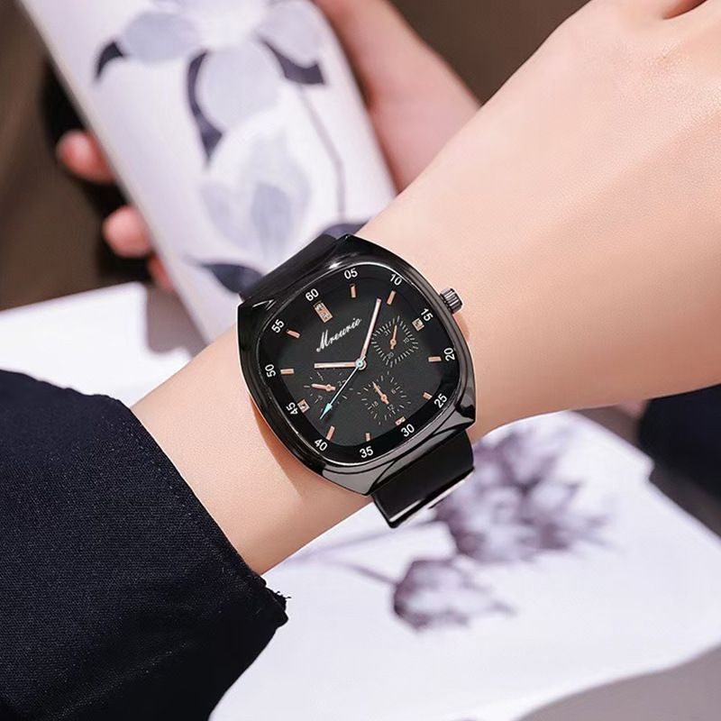 Elegant Square Analog Chronograph Wristwatch for Men - Black Silicone Band