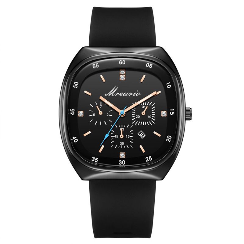 Elegant Square Analog Chronograph Wristwatch for Men - Black Silicone Band