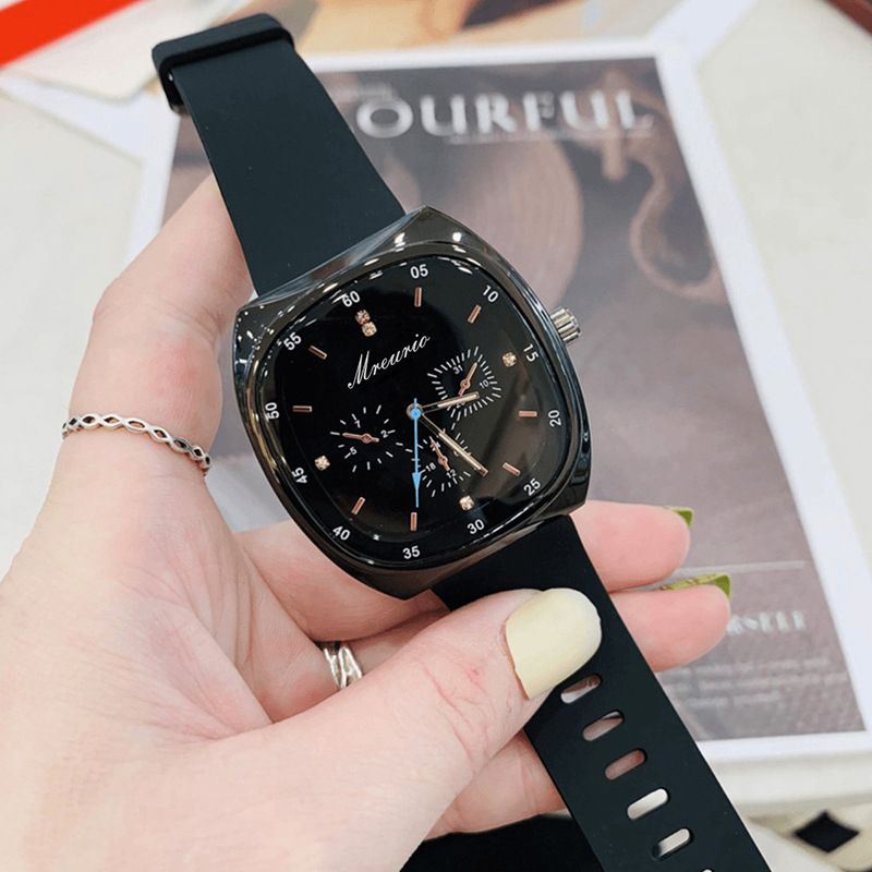 Elegant Square Analog Chronograph Wristwatch for Men - Black Silicone Band