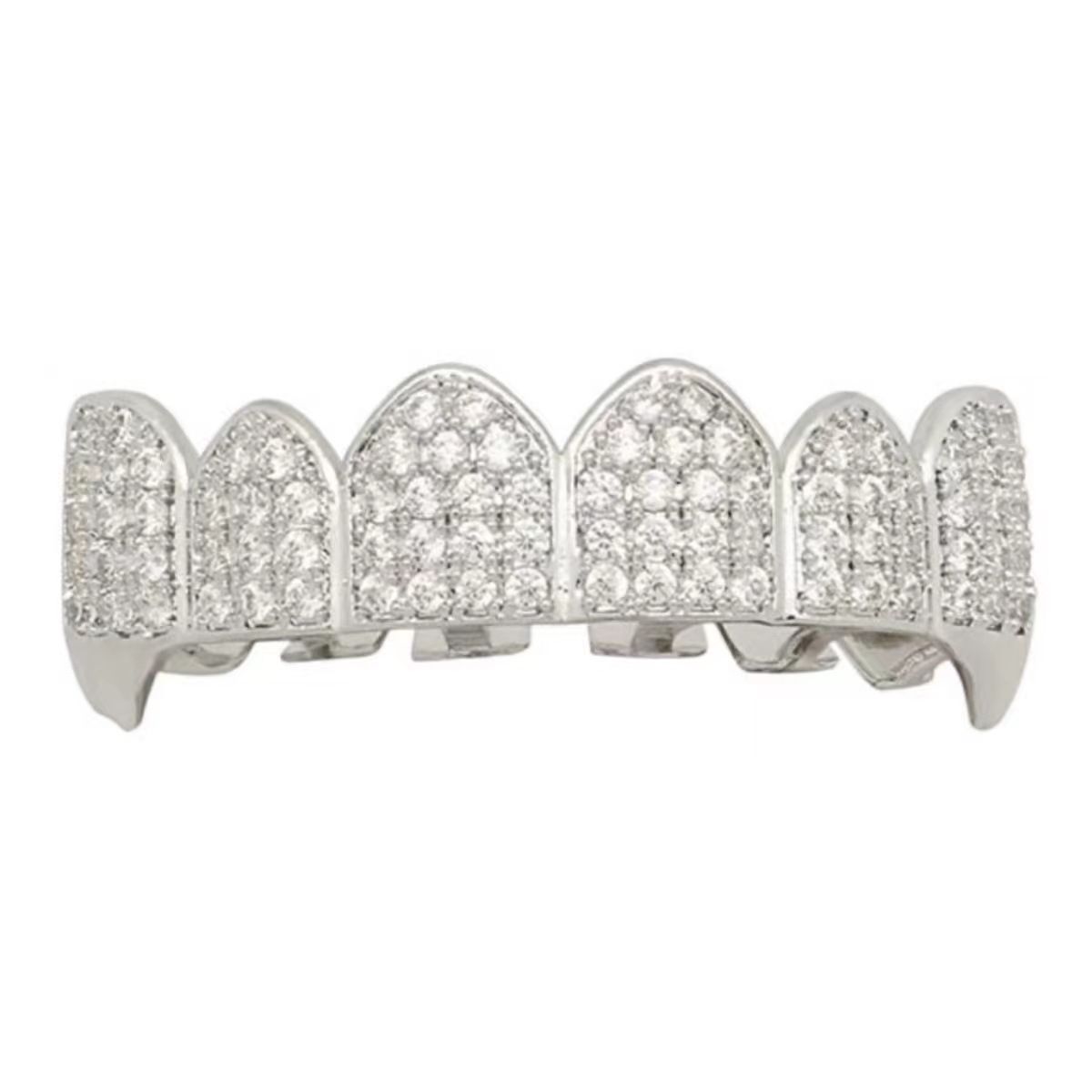 Sparkling Silver Diamond Grillz Set - Custom Fit Tooth Caps for Men