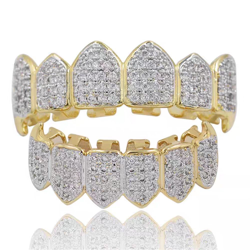 Sparkling Silver Diamond Grillz Set - Custom Fit Tooth Caps for Men