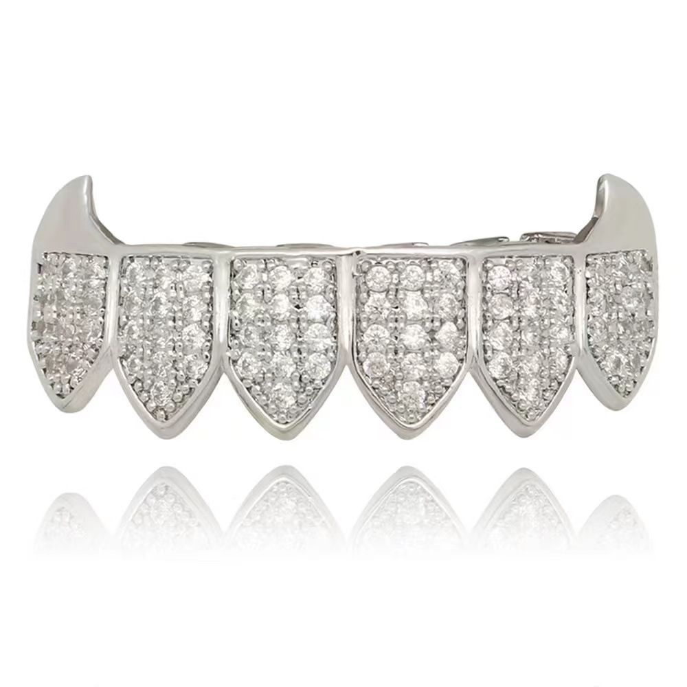 Sparkling Silver Diamond Grillz Set - Custom Fit Tooth Caps for Men