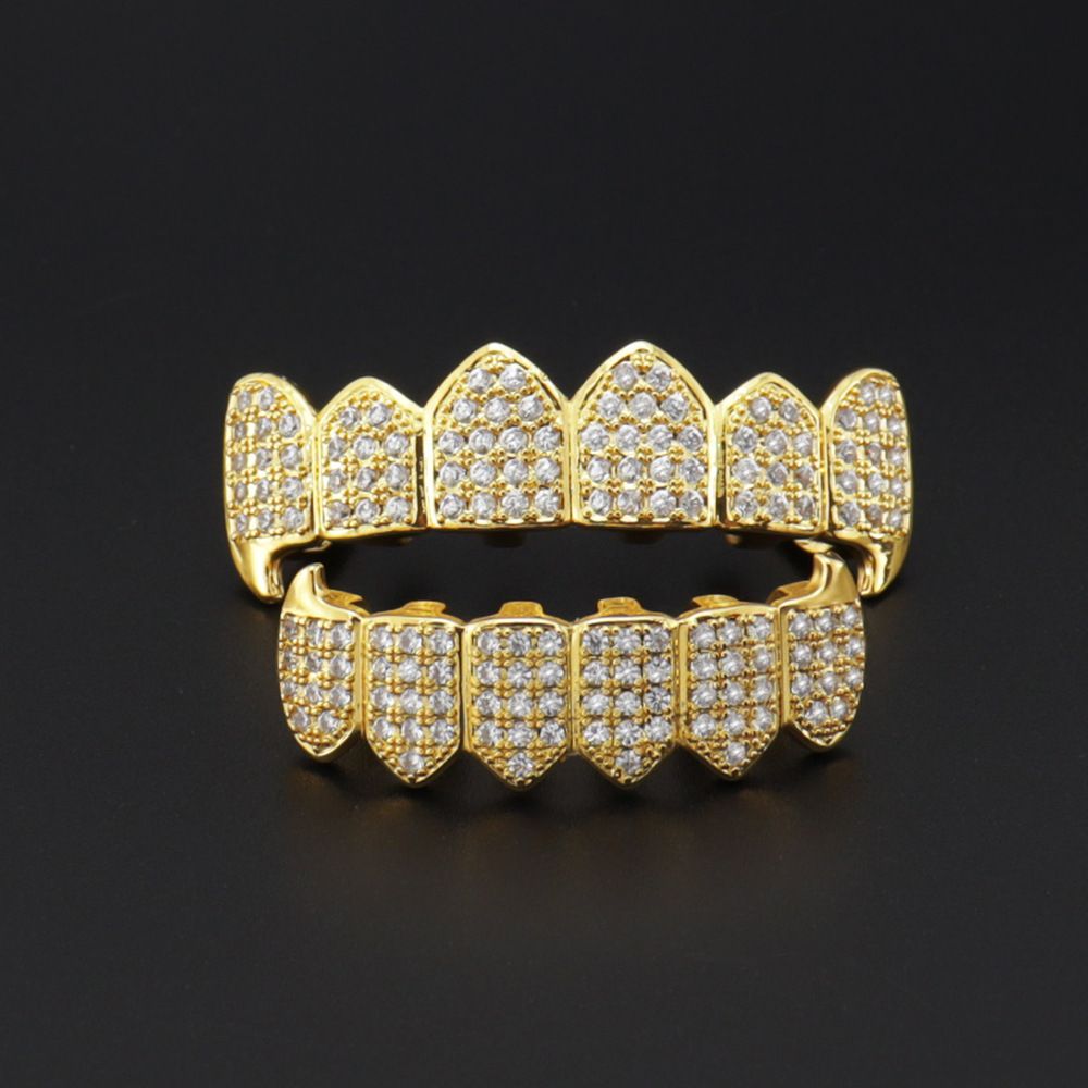 Sparkling Silver Diamond Grillz Set - Custom Fit Tooth Caps for Men