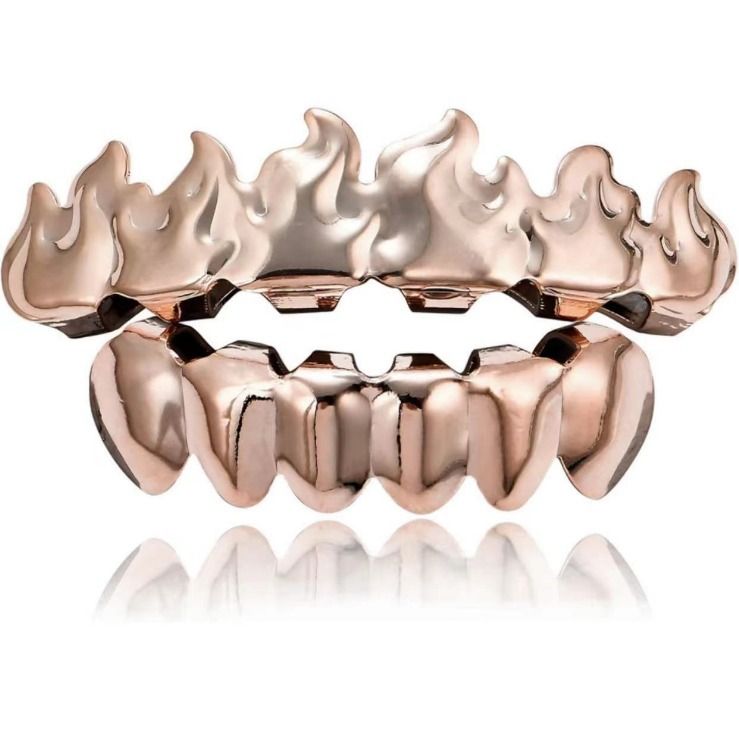 gold teeth silver teeth Flashy Flame Design Grillz, Hip Hop Teeth Grillz for Men