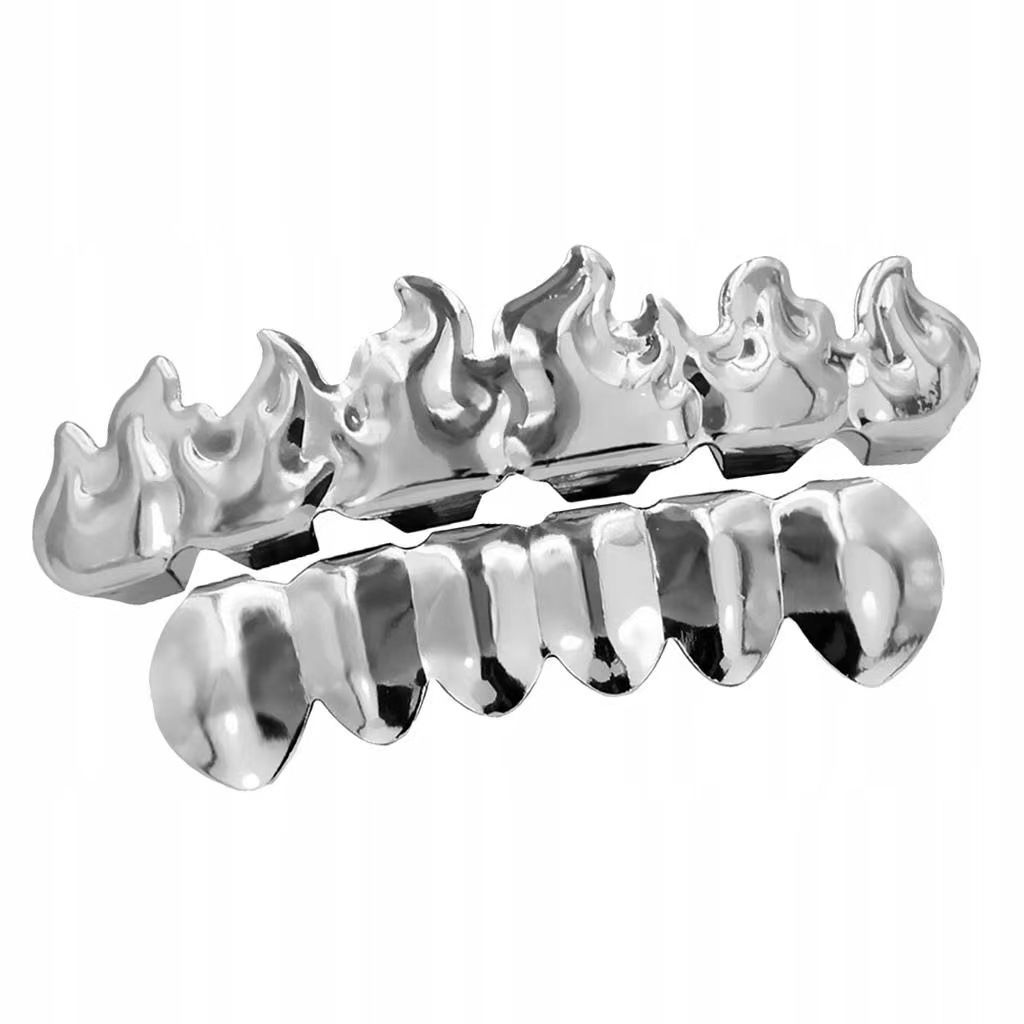 gold teeth silver teeth Flashy Flame Design Grillz, Hip Hop Teeth Grillz for Men