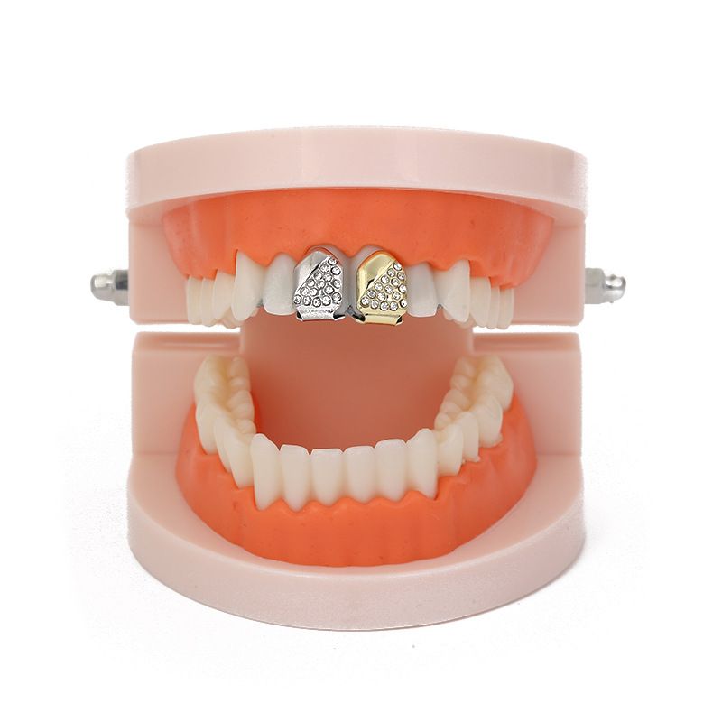 gold teeth silver teeth Sparkling Diamond - Studded Grillz, Gold/Silver/Rose Gold Hip - Hop Teeth Jewelry for Trendsetters