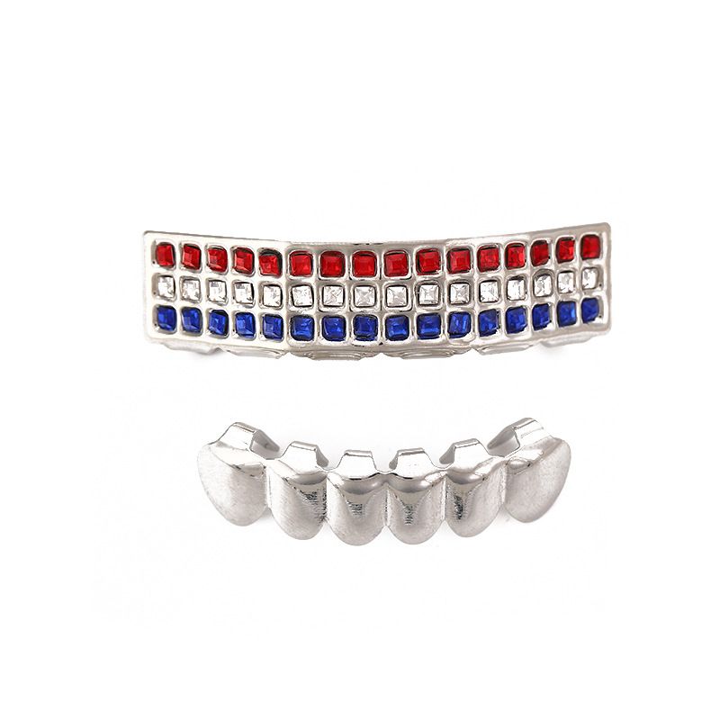 gold teeth silver teeth  Fancy Iced-Out Top & Bottom Grillz Sets - For Hip Hop Fashion