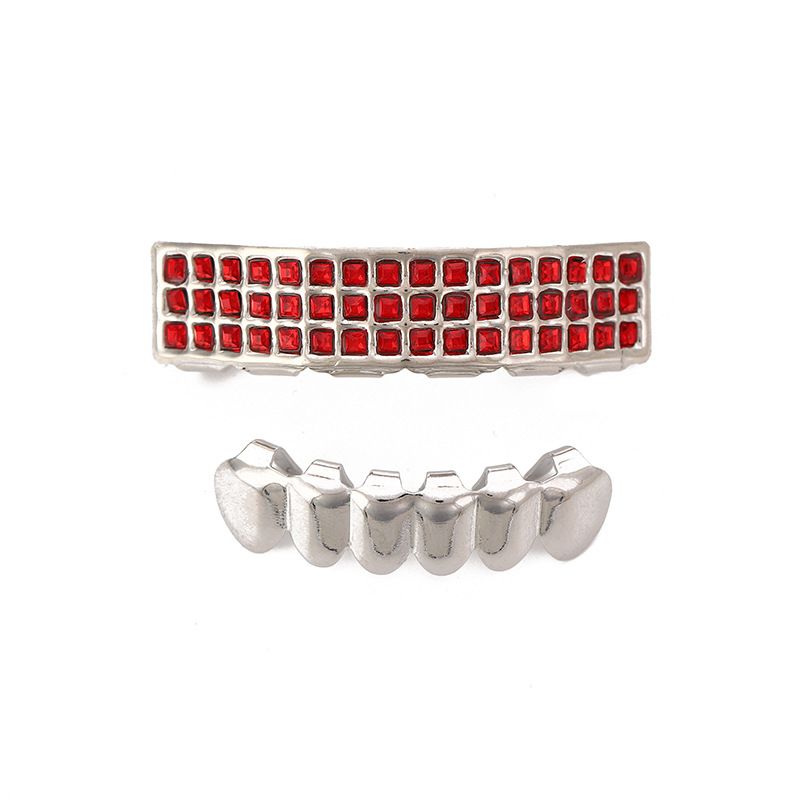 gold teeth silver teeth  Fancy Iced-Out Top & Bottom Grillz Sets - For Hip Hop Fashion