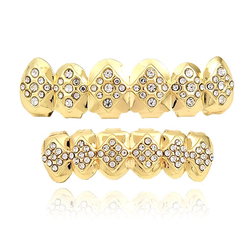 gold teeth silver teeth Golden Diamond Iced Out Grillz Set for Men/Women Hip Hop Jewelry