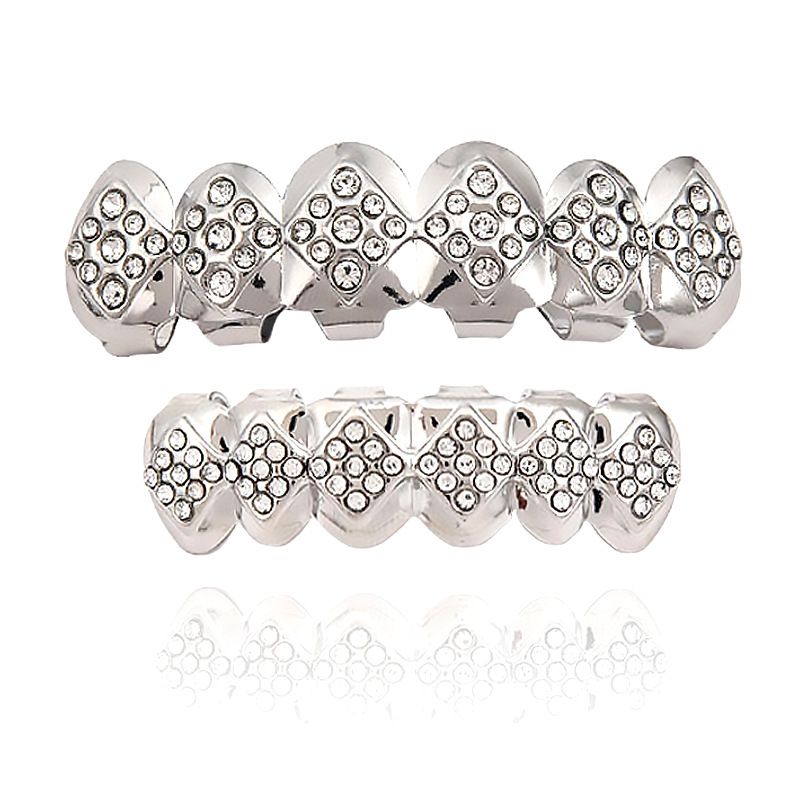 gold teeth silver teeth Golden Diamond Iced Out Grillz Set for Men/Women Hip Hop Jewelry