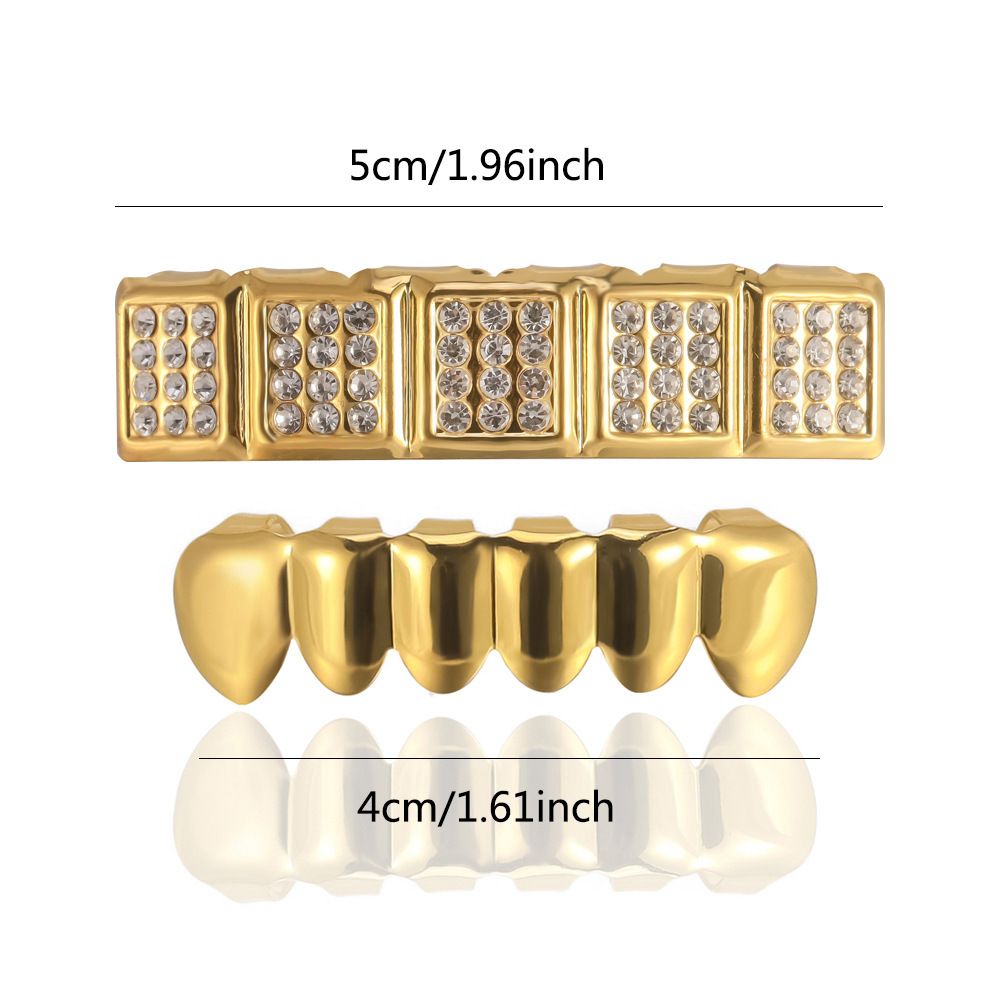 gold teeth silver teeth Fancy Rhinestone Top & Bottom Grillz Set, Colorful Gem Teeth Grills for Men and Women