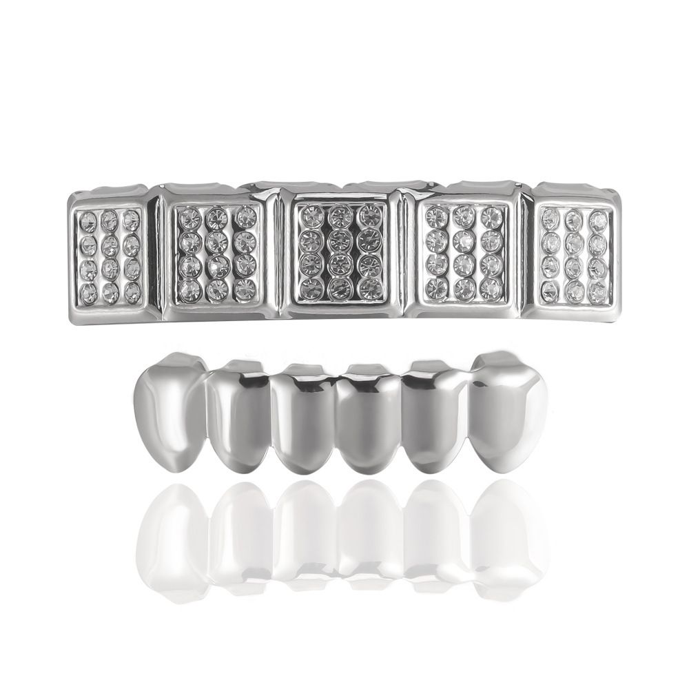 gold teeth silver teeth Fancy Rhinestone Top & Bottom Grillz Set, Colorful Gem Teeth Grills for Men and Women