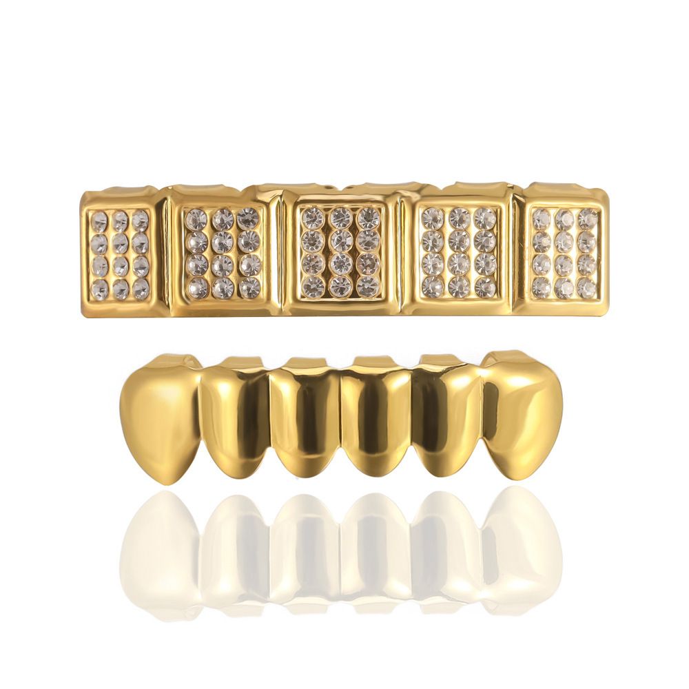gold teeth silver teeth Fancy Rhinestone Top & Bottom Grillz Set, Colorful Gem Teeth Grills for Men and Women