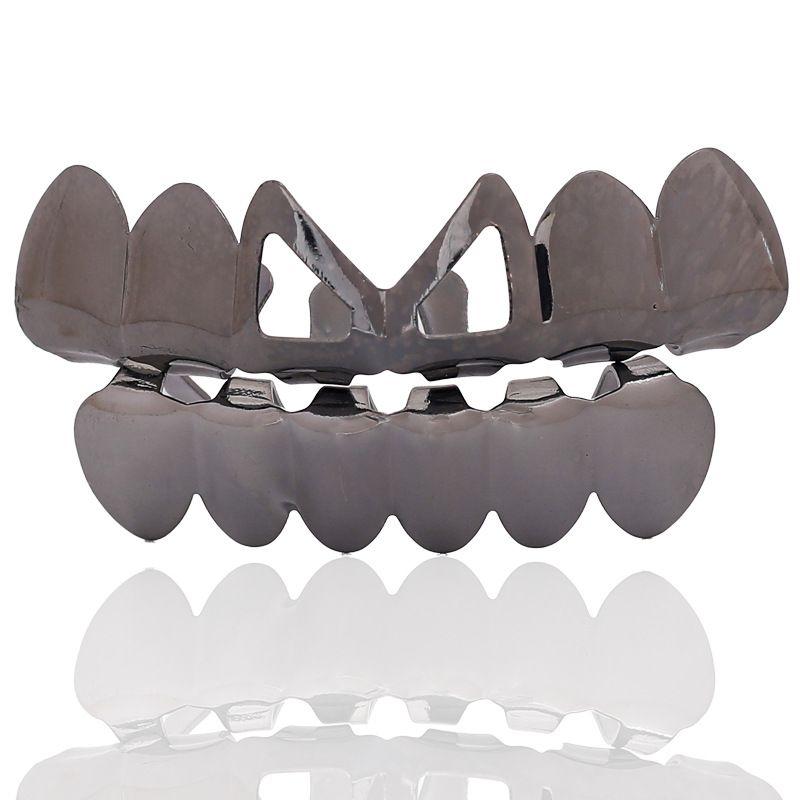 gold teeth silver teeth Bold Black Gold Iced Out Grillz for Hip Hop