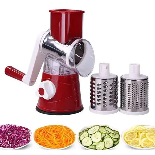 3 In 1 Multifunctional kitchen Manual Fast Vegetable Safe Mandoline Grater Slicer Shredder Cutter Chopper Rotary Vegetable shredder Drum Blades Hand Crank Cutter Tool Quick Vegetable Dicer Set