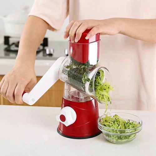 3 In 1 Multifunctional kitchen Manual Fast Vegetable Safe Mandoline Grater Slicer Shredder Cutter Chopper Rotary Vegetable shredder Drum Blades Hand Crank Cutter Tool Quick Vegetable Dicer Set