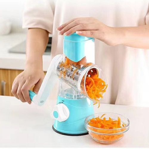 3 In 1 Multifunctional kitchen Manual Fast Vegetable Safe Mandoline Grater Slicer Shredder Cutter Chopper Rotary Vegetable shredder Drum Blades Hand Crank Cutter Tool Quick Vegetable Dicer Set