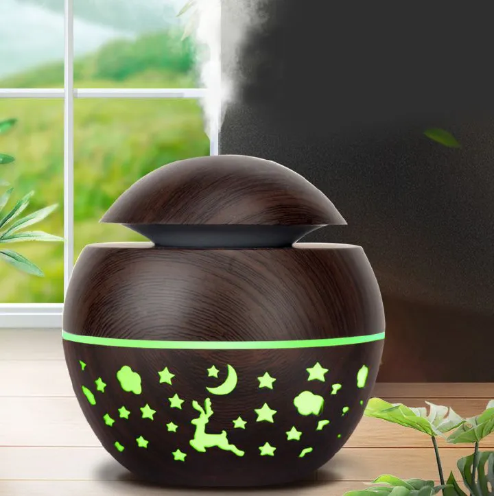 200ML Mini Ultrasonic Air Humidifier Romantic USB Essential Oil diffuser Vehicle Mounted Car Home Mist Maker With LED Backlight Lamp Spray Hollow Mushroom Shaped 7 Color Led Light Air Humidifier