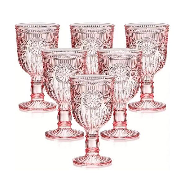 set of 6 pcs Vintage Plastic Wine Glasses with Sunflower Reliefs in Pink/ Blue 12 Ounces, Suitable for Wedding Toasting Party home living kitchen dinning room good quality water glass Drinking Glasses