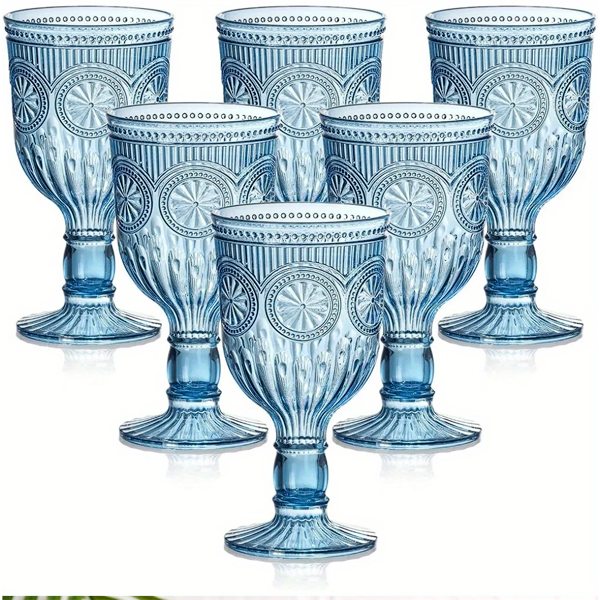 set of 6 pcs Vintage Plastic Wine Glasses with Sunflower Reliefs in Pink/ Blue 12 Ounces, Suitable for Wedding Toasting Party home living kitchen dinning room good quality water glass Drinking Glasses