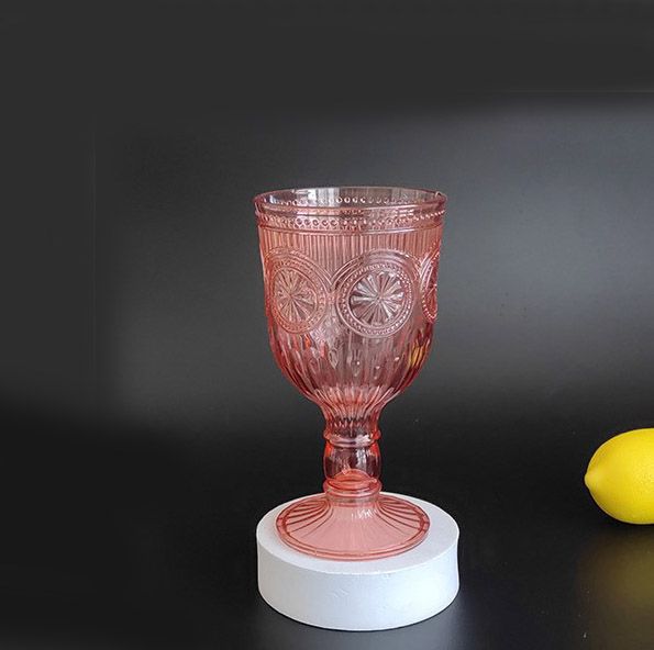 set of 6 pcs Vintage Plastic Wine Glasses with Sunflower Reliefs in Pink/ Blue 12 Ounces, Suitable for Wedding Toasting Party home living kitchen dinning room good quality water glass Drinking Glasses