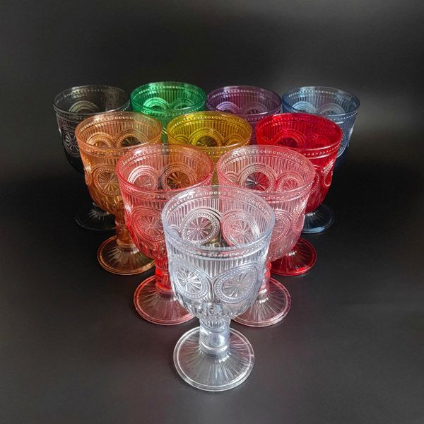 set of 6 pcs Vintage Plastic Wine Glasses with Sunflower Reliefs in Pink/ Blue 12 Ounces, Suitable for Wedding Toasting Party home living kitchen dinning room good quality water glass Drinking Glasses
