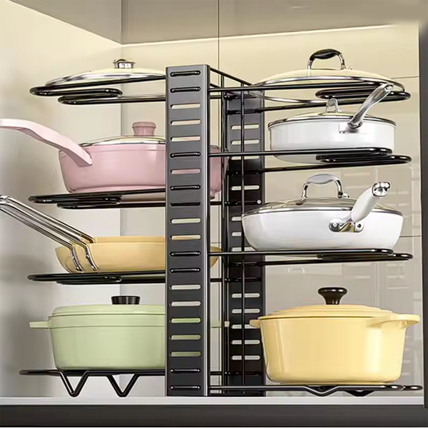 metal Kitchen Shelving Pot Holder Bathroom Storage Organizing Removable Rack Pans Lid Storage Holders Multi-Function Cookware Organizer Shelf 8 Tier Sink Rack Cabinet Accessories Adjustable Racks