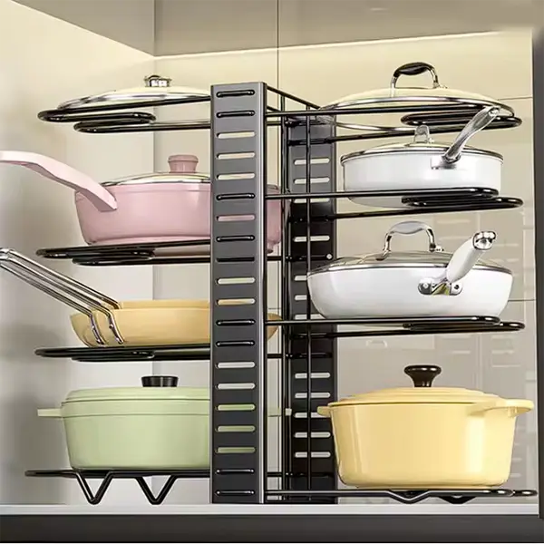 metal Kitchen Shelving Pot Holder Bathroom Storage Organizing Removable Rack Pans Lid Storage Holders Multi-Function Cookware Organizer Shelf 8 Tier Sink Rack Cabinet Accessories Adjustable Racks