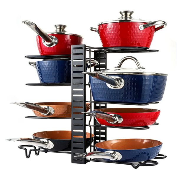 metal Kitchen Shelving Pot Holder Bathroom Storage Organizing Removable Rack Pans Lid Storage Holders Multi-Function Cookware Organizer Shelf 8 Tier Sink Rack Cabinet Accessories Adjustable Racks